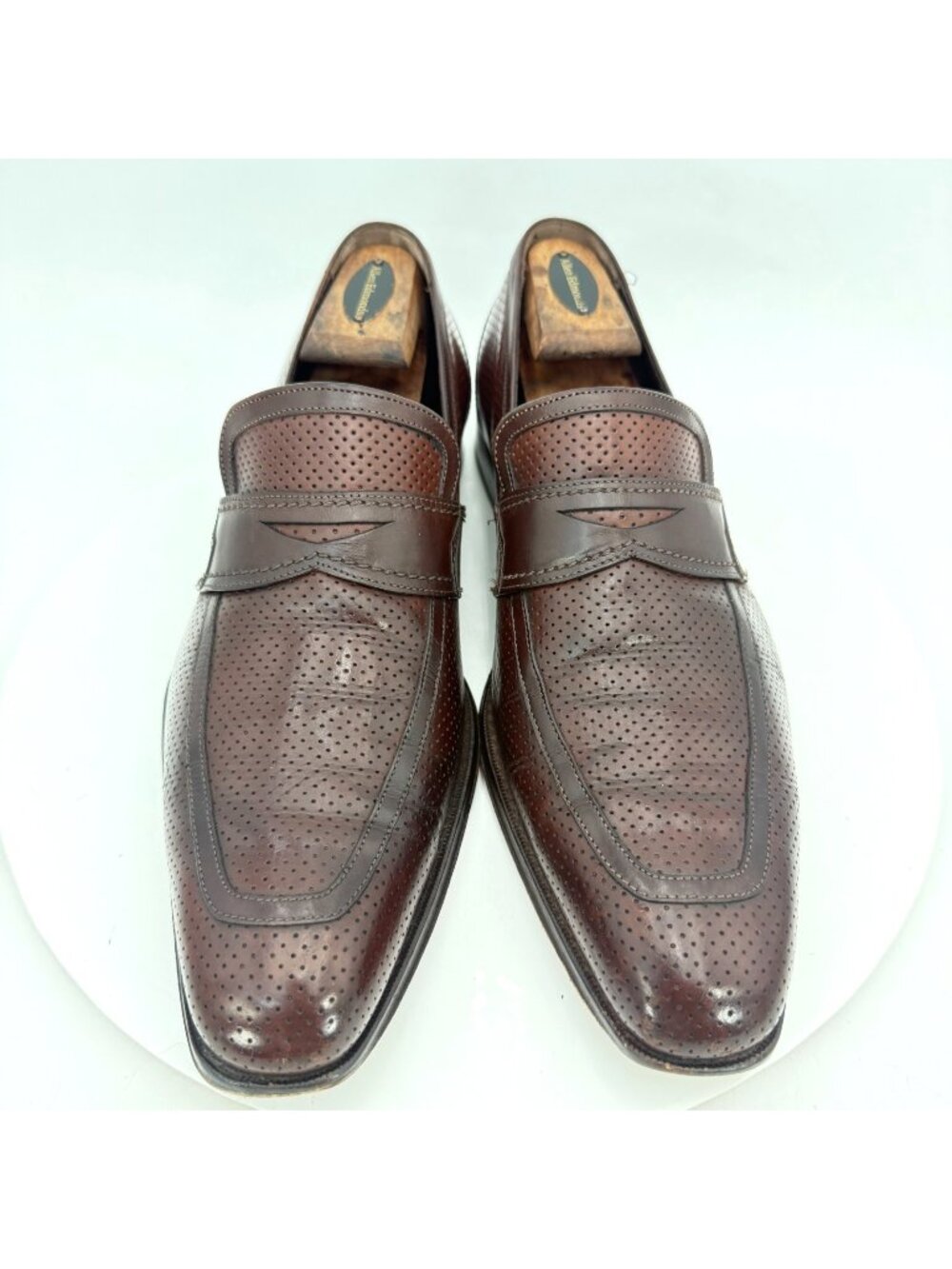 Mezlan Men Size 9.5 Brown Leather Brogue Slip On Penny Loafer Dress Shoes